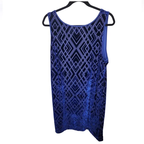 White House Black Market Womens XL Deep Blue Velvet Diamond Pattern Party Dress - Picture 3 of 6